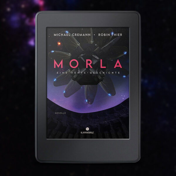 Ein eBook-Reader, d er das Cover der Novelle "Morla" zeigt